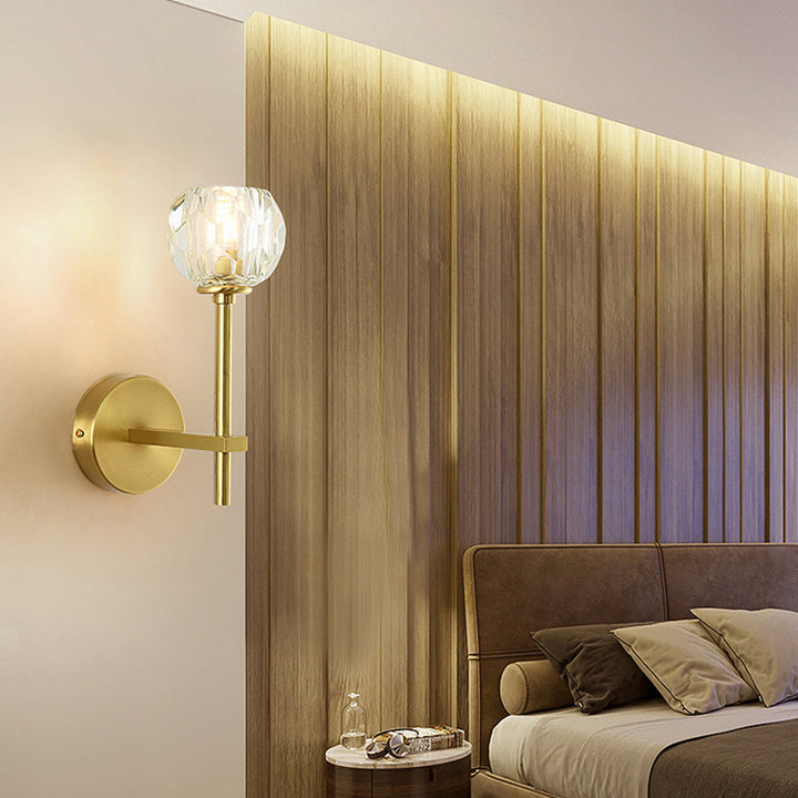Lámpara Aplique de Pared de 1 Luz Moderna de Lujo Redonda Cilíndrica Esférica de Vidrio y Cobre para Dormitorio 