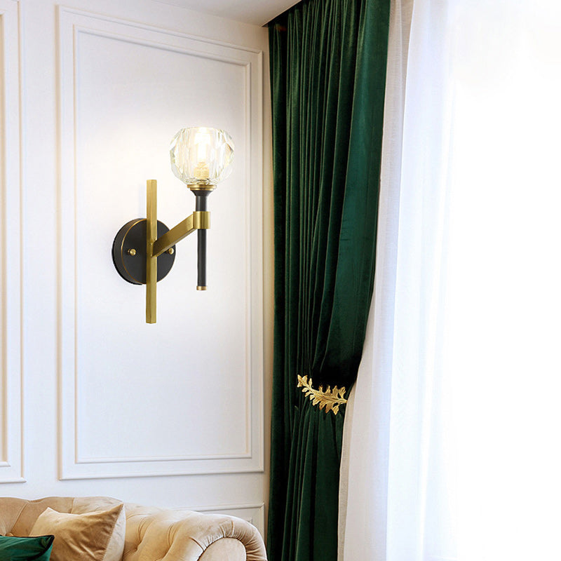 Lámpara Aplique de Pared de 1 Luz Moderna de Lujo Redonda Cilíndrica Esférica de Vidrio y Cobre para Dormitorio 