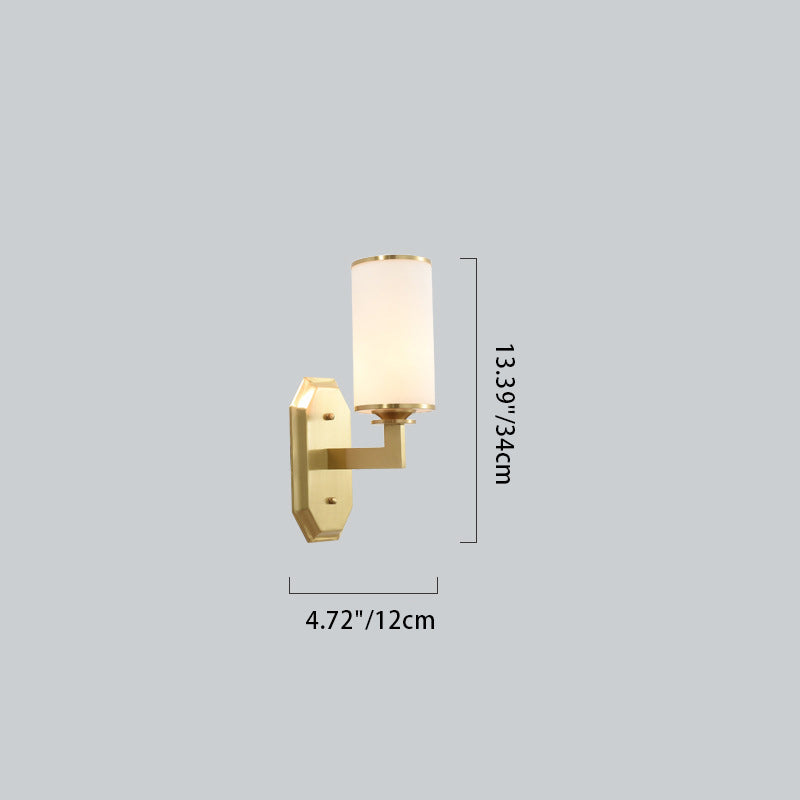 Lámpara Aplique de Pared de 1 Luz Moderna de Lujo Redonda Cilíndrica Esférica de Vidrio y Cobre para Dormitorio 