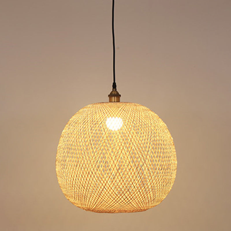 Suspension lumineuse 1 lumière en bambou tissé rond traditionnel japonais pour chambre à coucher 