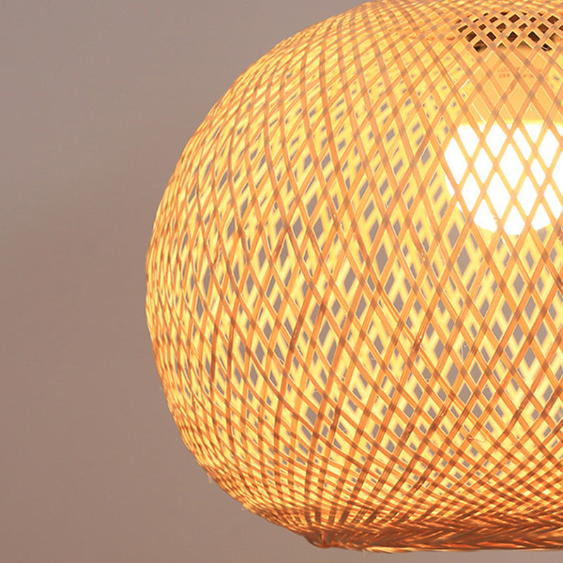 Suspension lumineuse 1 lumière en bambou tissé rond traditionnel japonais pour chambre à coucher 