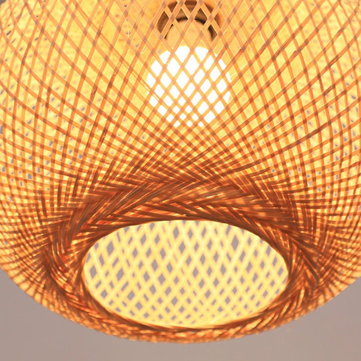 Suspension lumineuse 1 lumière en bambou tissé rond traditionnel japonais pour chambre à coucher 