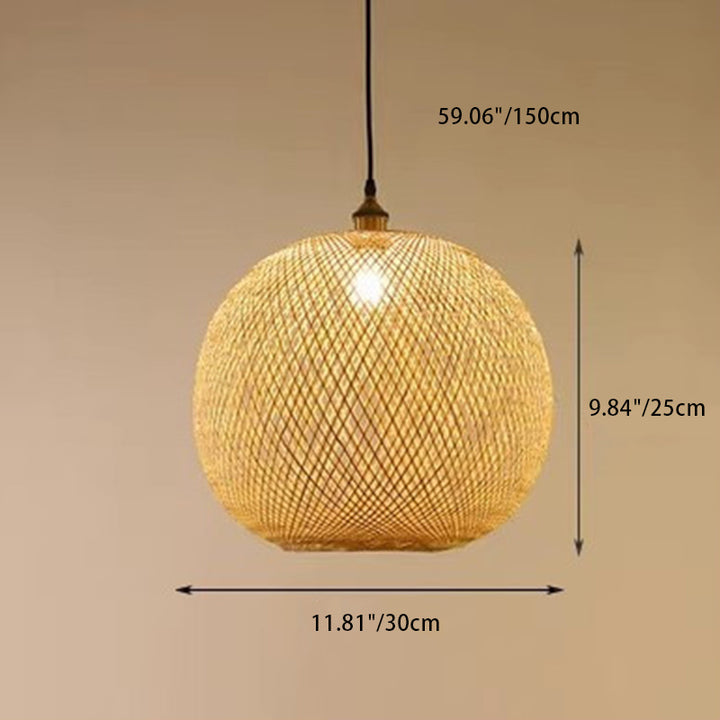 Suspension lumineuse 1 lumière en bambou tissé rond traditionnel japonais pour chambre à coucher 