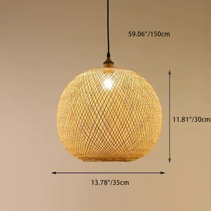 Suspension lumineuse 1 lumière en bambou tissé rond traditionnel japonais pour chambre à coucher 