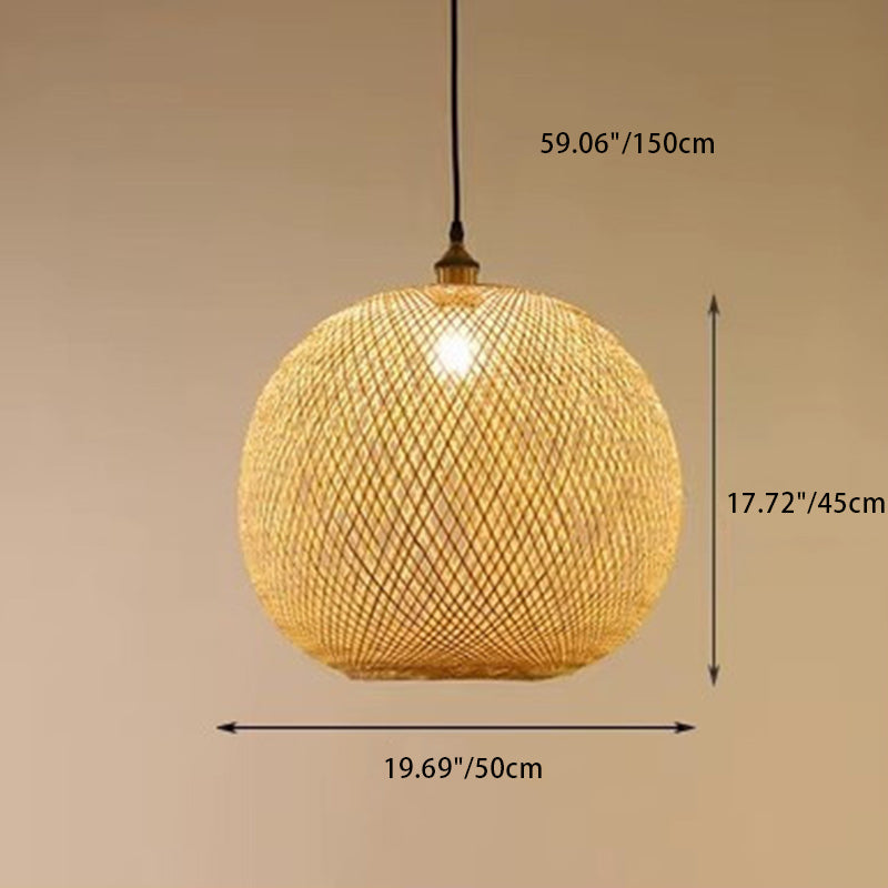 Suspension lumineuse 1 lumière en bambou tissé rond traditionnel japonais pour chambre à coucher 