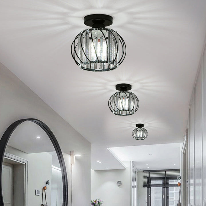 Modern Minimalist Hollowed Out Round Dome Iron Crystal 1-Light Semi-Flush Mount Ceiling Light For Bedroom