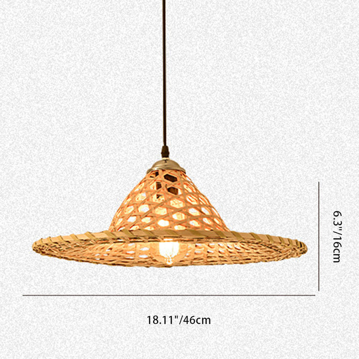 Sombrero cónico tradicional de granja con hoja de bambú 1-luz colgante para comedor 