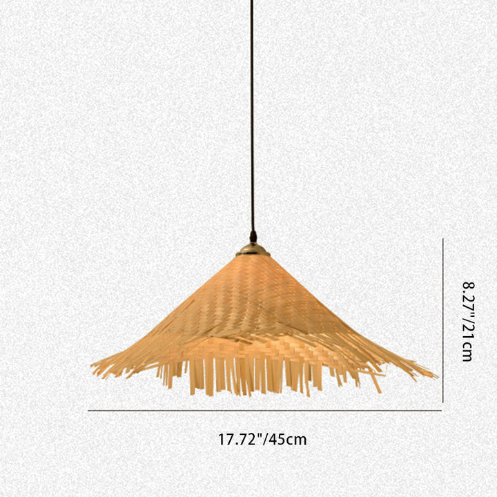 Sombrero cónico tradicional de granja con hoja de bambú 1-luz colgante para comedor 