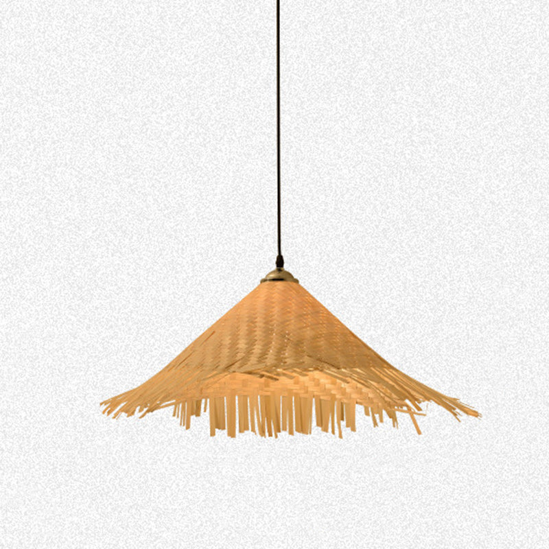 Sombrero cónico tradicional de granja con hoja de bambú 1-luz colgante para comedor 