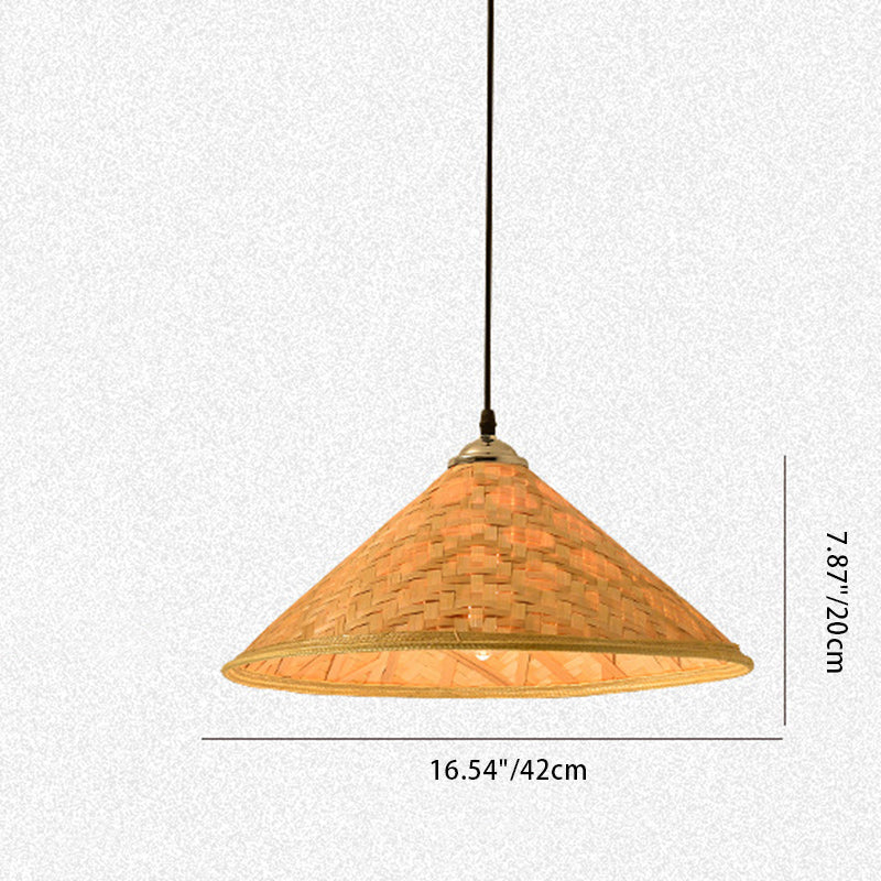 Sombrero cónico tradicional de granja con hoja de bambú 1-luz colgante para comedor 