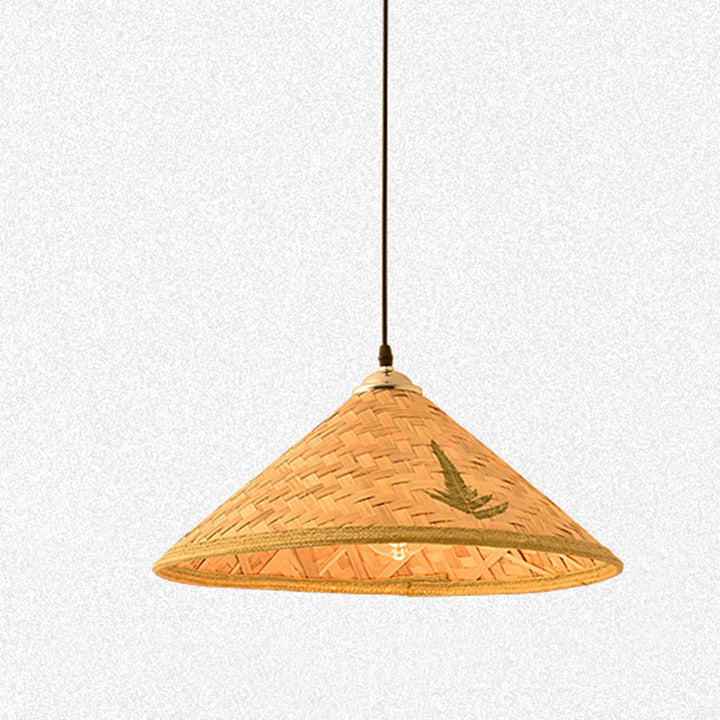 Sombrero cónico tradicional de granja con hoja de bambú 1-luz colgante para comedor 