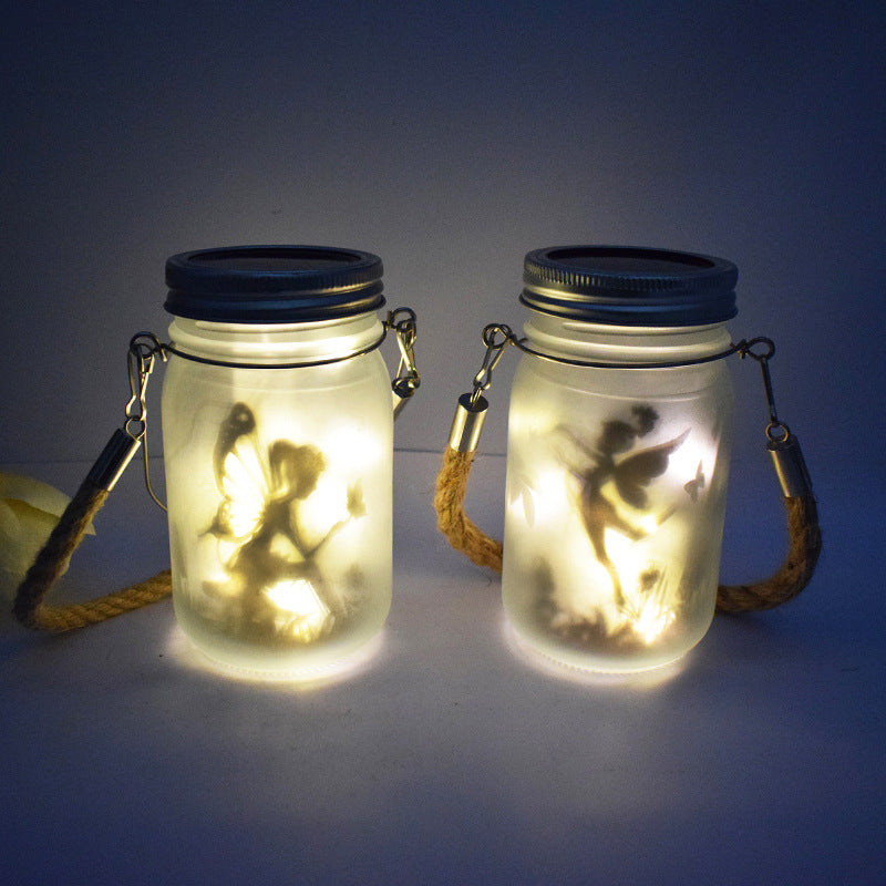 Lampe extérieure LED en verre inoxydable en forme de cylindre avec bouteille étoilée solaire simple et moderne, étanche pour jardin 