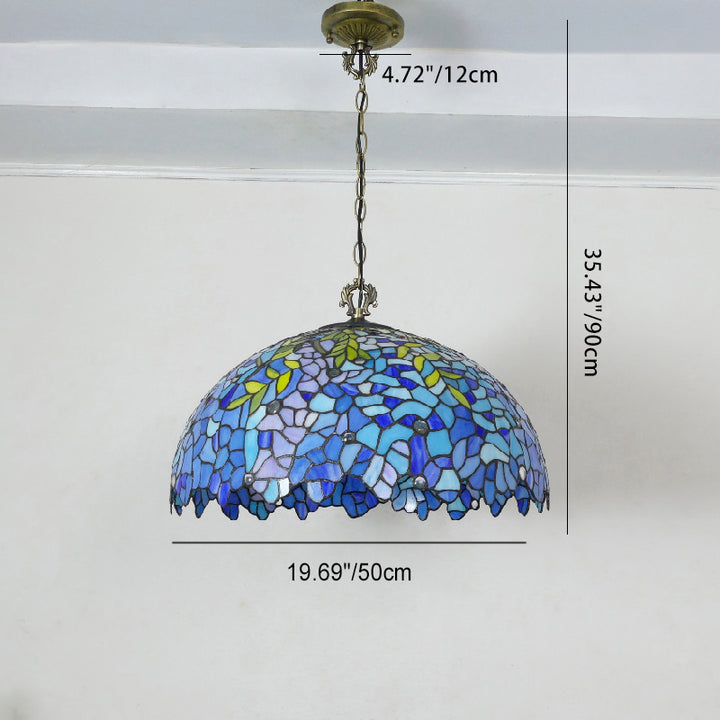 Lustre suspendu à 3 lumières en verre teinté en métal à motif de fleur ronde traditionnelle Tiffany pour chambre 