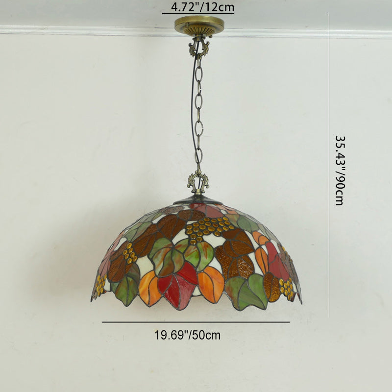 Lustre suspendu à 3 lumières en verre teinté en métal à motif de fleur ronde traditionnelle Tiffany pour chambre 