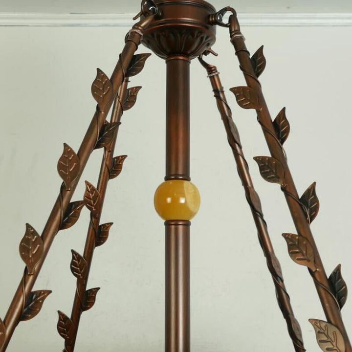 Suspension lumineuse à 5 lumières en métal et verre teinté de forme ronde avec motif de fleur Tiffany traditionnel pour chambre à coucher 