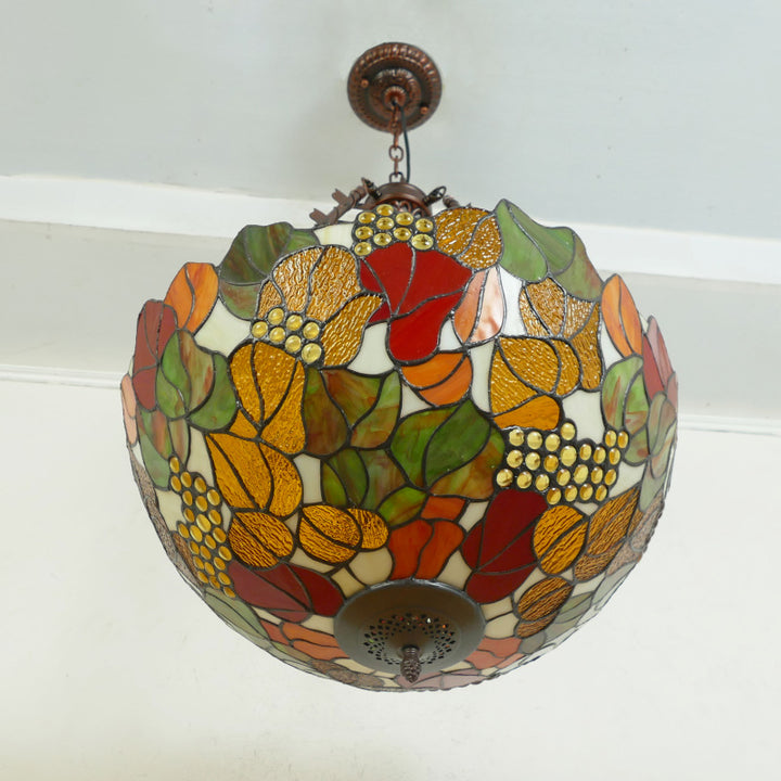 Suspension lumineuse à 5 lumières en métal et verre teinté de forme ronde avec motif de fleur Tiffany traditionnel pour chambre à coucher 