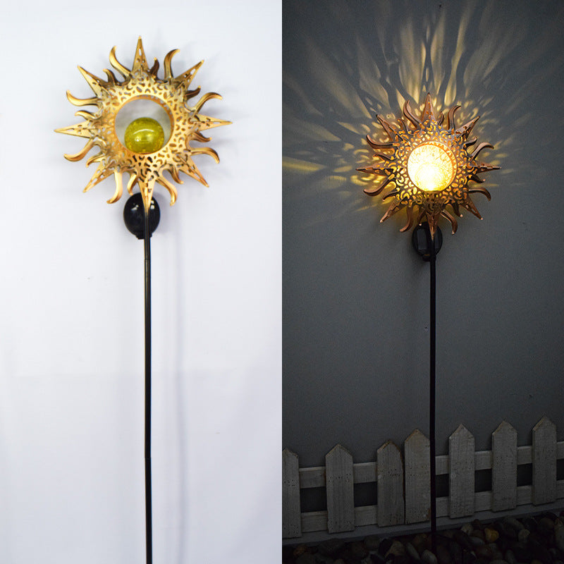 ضوء LED خارجي لحديقة على شكل نجمة وشمس وقمر مصنوع من الحديد والزجاج بتصميم آرت ديكو عصري مقاوم للماء 