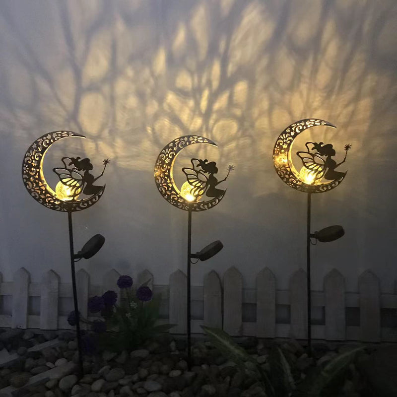 ضوء LED خارجي لحديقة على شكل نجمة وشمس وقمر مصنوع من الحديد والزجاج بتصميم آرت ديكو عصري مقاوم للماء 