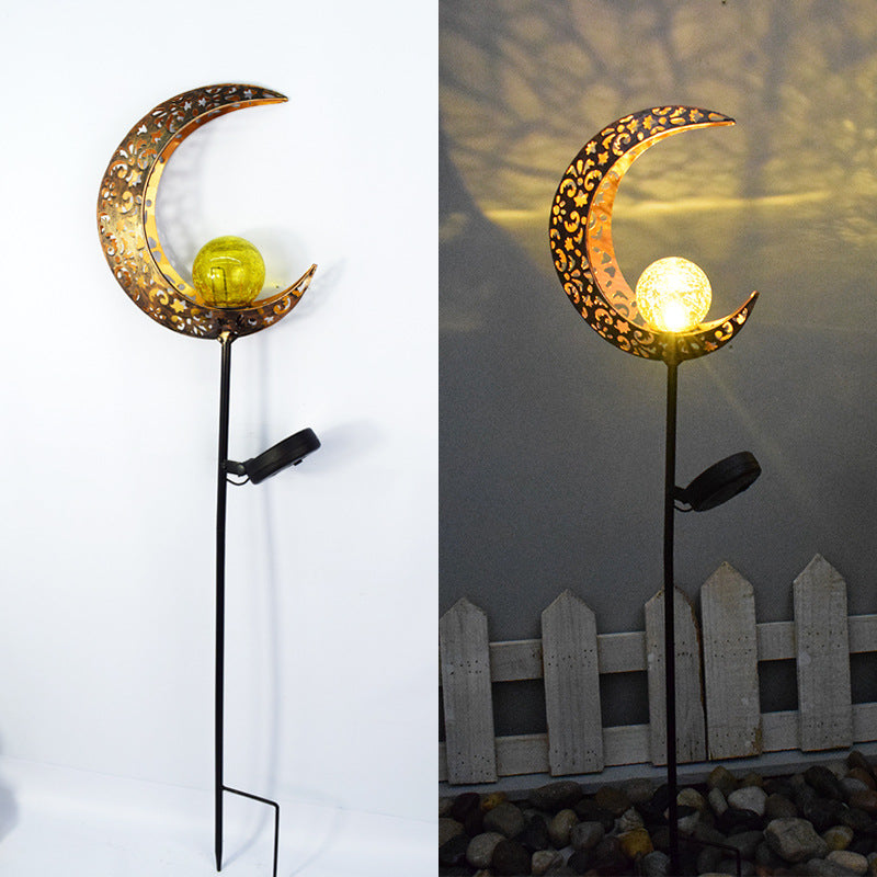 ضوء LED خارجي لحديقة على شكل نجمة وشمس وقمر مصنوع من الحديد والزجاج بتصميم آرت ديكو عصري مقاوم للماء 