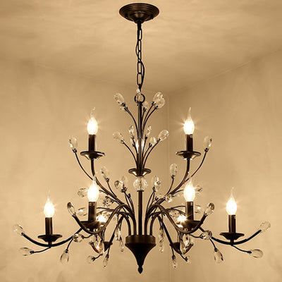 Chandelier traditionnel français en cristal de fer dendritique avec bougie 3/6/9/12 lumières pour salon 