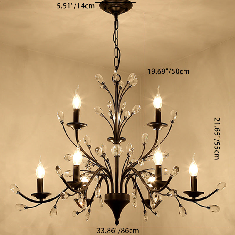 Chandelier traditionnel français en cristal de fer dendritique avec bougie 3/6/9/12 lumières pour salon 