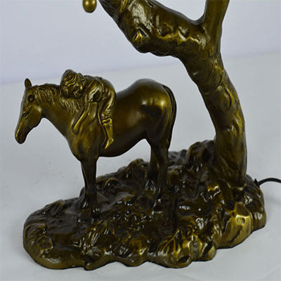 Lampe de table à deux lumières avec abat-jour en verre teinté en forme de cône rond traditionnel Tiffany en fer pour chambre 