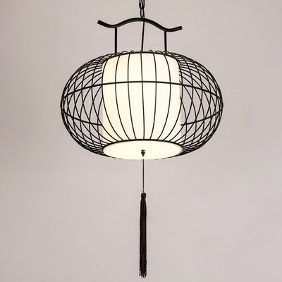 Traditionelle Vintage Vogelkäfig Runde Oval Metall Stoff 1-Licht Pendelleuchte für Esszimmer 