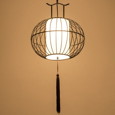 Traditionelle Vintage Vogelkäfig Runde Oval Metall Stoff 1-Licht Pendelleuchte für Esszimmer 
