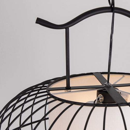 Suspension Luminaire Traditionnel Vintage en Forme de Cage à Oiseaux Ronde Ovale en Métal et Tissu à 1 Lumière pour Salle à Manger 