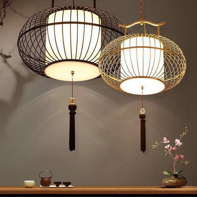 Traditionelle Vintage Vogelkäfig Runde Oval Metall Stoff 1-Licht Pendelleuchte für Esszimmer 