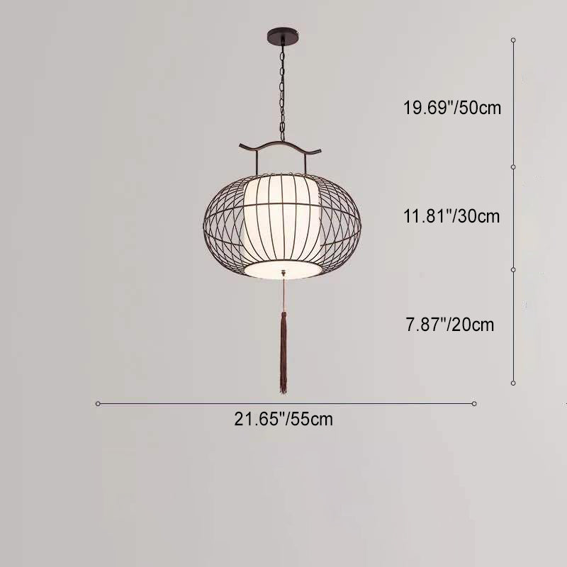 Suspension Luminaire Traditionnel Vintage en Forme de Cage à Oiseaux Ronde Ovale en Métal et Tissu à 1 Lumière pour Salle à Manger 