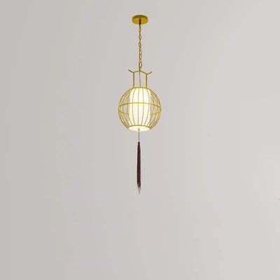 Traditionelle Vintage Vogelkäfig Runde Oval Metall Stoff 1-Licht Pendelleuchte für Esszimmer 