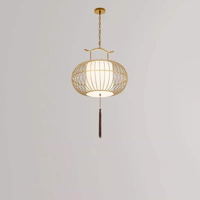 Traditionelle Vintage Vogelkäfig Runde Oval Metall Stoff 1-Licht Pendelleuchte für Esszimmer 