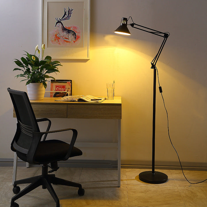 Lampe de sol contemporaine scandinave ronde en fer à 1 lumière avec pivot rétractable pour chambre 