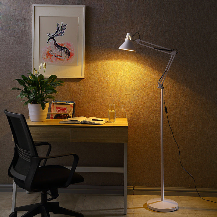 Lampe de sol contemporaine scandinave ronde en fer à 1 lumière avec pivot rétractable pour chambre 