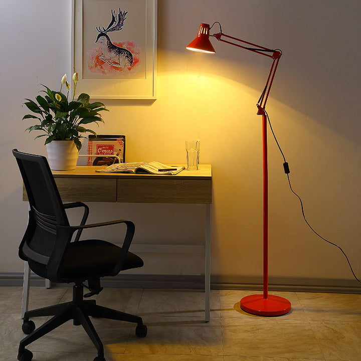 Lampe de sol contemporaine scandinave ronde en fer à 1 lumière avec pivot rétractable pour chambre 