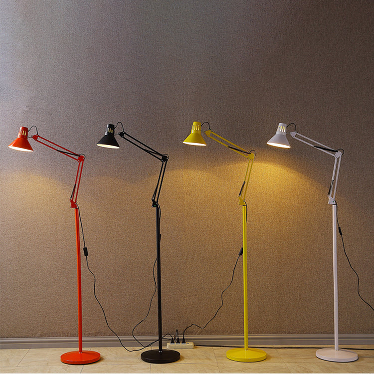 Lampe de sol contemporaine scandinave ronde en fer à 1 lumière avec pivot rétractable pour chambre 