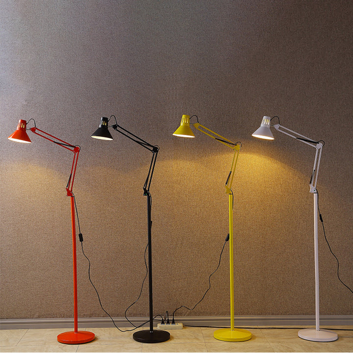 Lampe de sol contemporaine scandinave ronde en fer à 1 lumière avec pivot rétractable pour chambre 