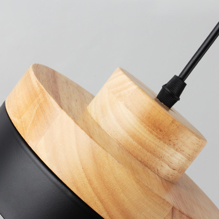 Suspension lumineuse moderne minimaliste ronde carrée en fer et bois à 1 lumière pour chambre 