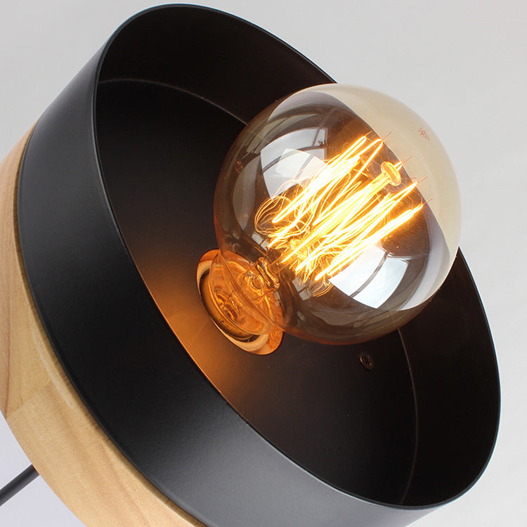 Lámpara Colgante Moderna Minimalista Redonda Cuadrada de Hierro y Madera de 1 Luz para Dormitorio 