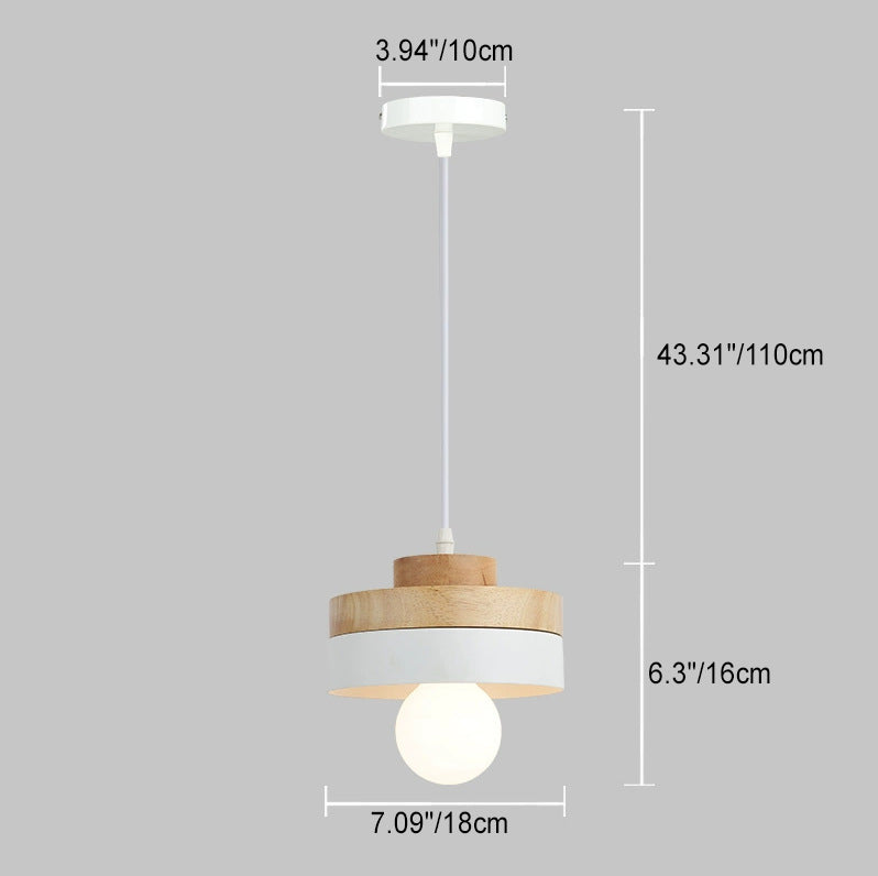 Lámpara Colgante Moderna Minimalista Redonda Cuadrada de Hierro y Madera de 1 Luz para Dormitorio 