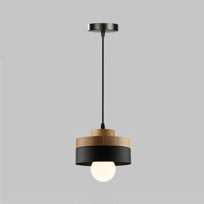 Lámpara Colgante Moderna Minimalista Redonda Cuadrada de Hierro y Madera de 1 Luz para Dormitorio 