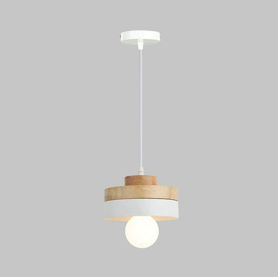 Lámpara Colgante Moderna Minimalista Redonda Cuadrada de Hierro y Madera de 1 Luz para Dormitorio 