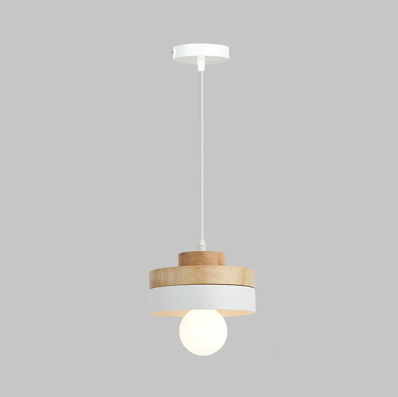 Lámpara Colgante Moderna Minimalista Redonda Cuadrada de Hierro y Madera de 1 Luz para Dormitorio 