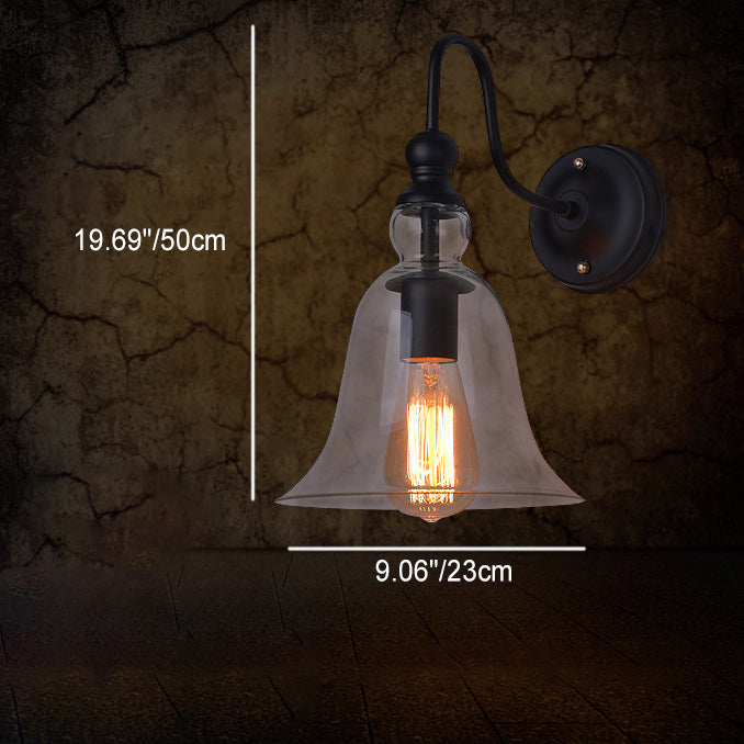 Lampe murale à 1 lumière en forme de cône en fer avec abat-jour en verre pour chambre à coucher 