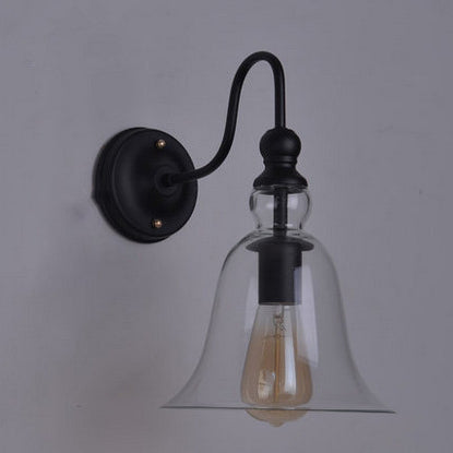 Lampe murale à 1 lumière en forme de cône en fer avec abat-jour en verre pour chambre à coucher 