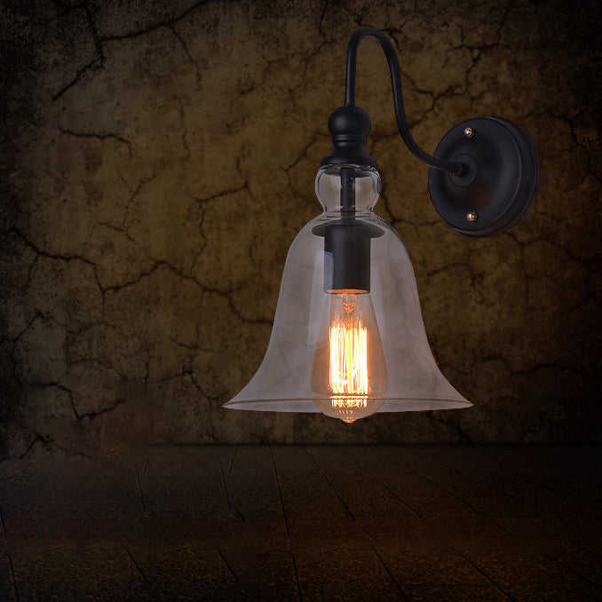 Lampe murale à 1 lumière en forme de cône en fer avec abat-jour en verre pour chambre à coucher 