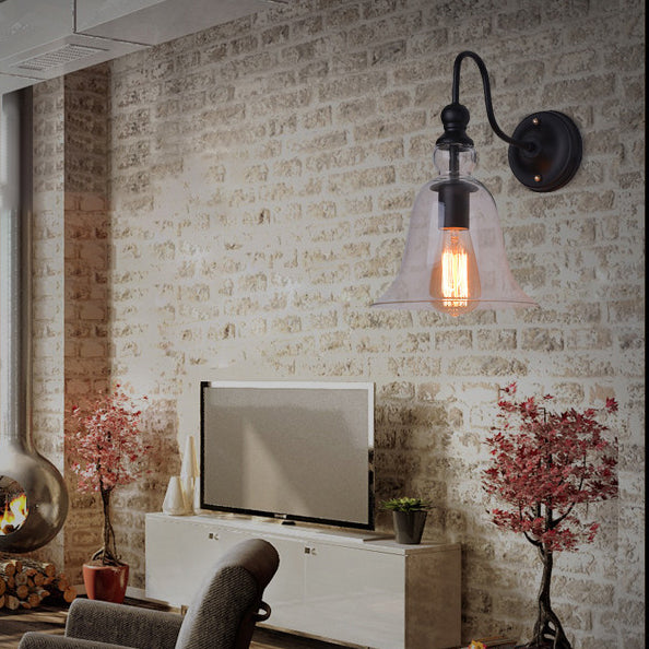 Lampe murale à 1 lumière en forme de cône en fer avec abat-jour en verre pour chambre à coucher 