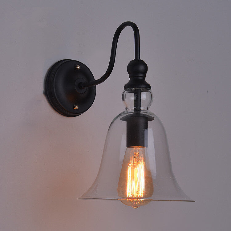 Lampe murale à 1 lumière en forme de cône en fer avec abat-jour en verre pour chambre à coucher 