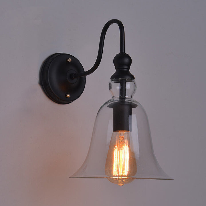 Lampe murale à 1 lumière en forme de cône en fer avec abat-jour en verre pour chambre à coucher 